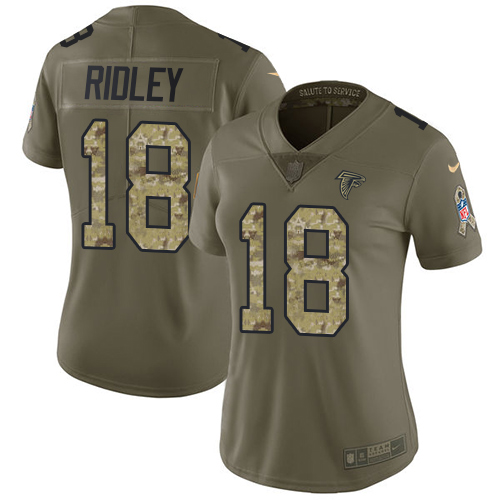 Nike Falcons #18 Calvin Ridley Olive/Camo Women's Stitched NFL Limited Salute to Service Jersey - Click Image to Close